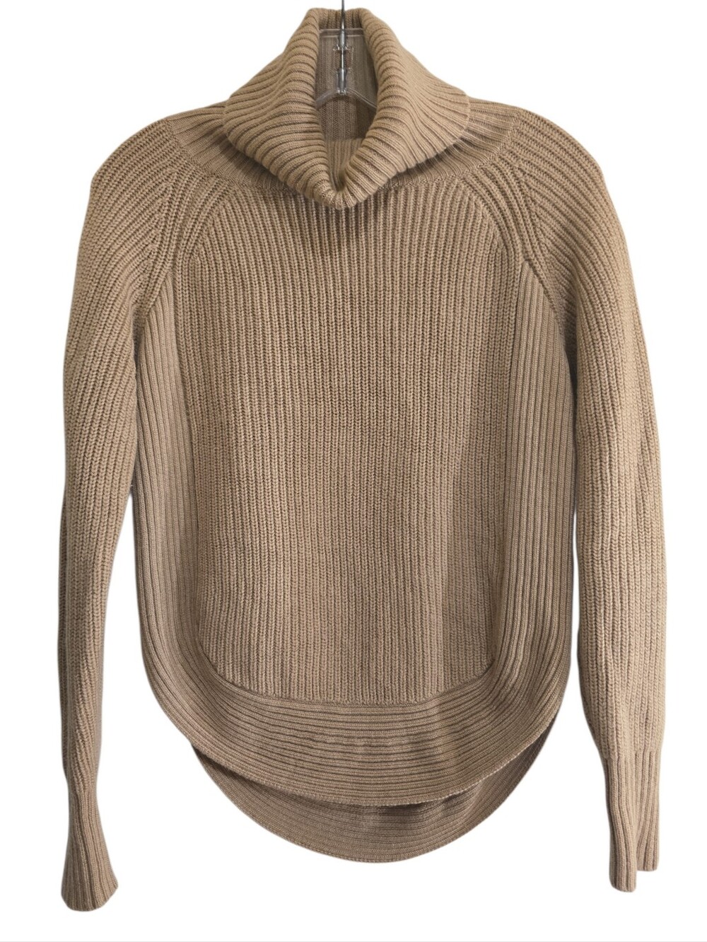 Wilfred Free Asianna Sweater Tan XXS Italian Merino Wool Turtleneck Curved Hem